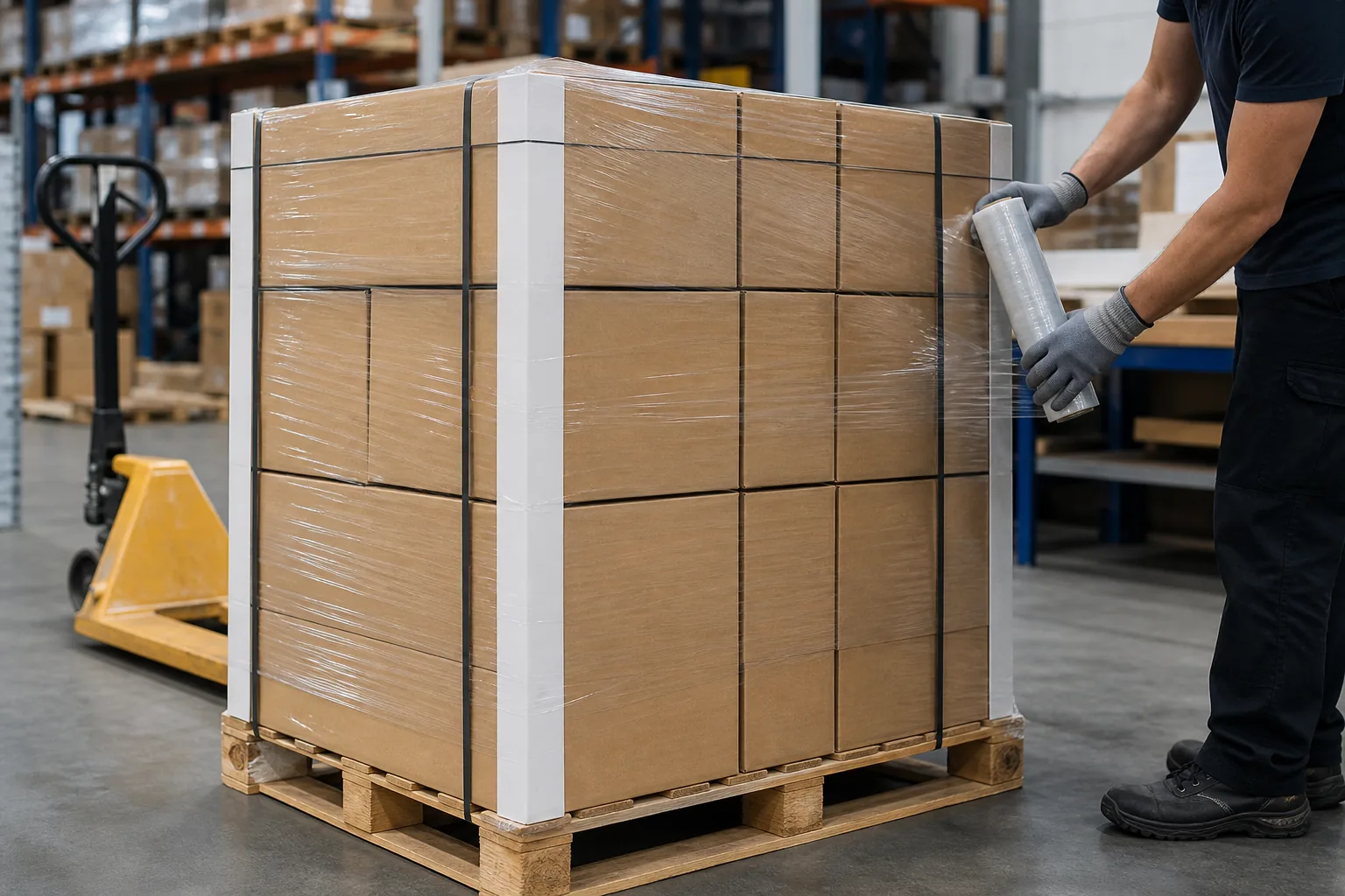 Export cartons palletized, strapped and wrapped